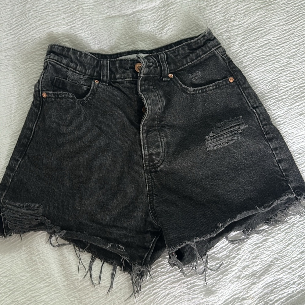 Zara Black Jean Shorts Distressed Frayed Hem